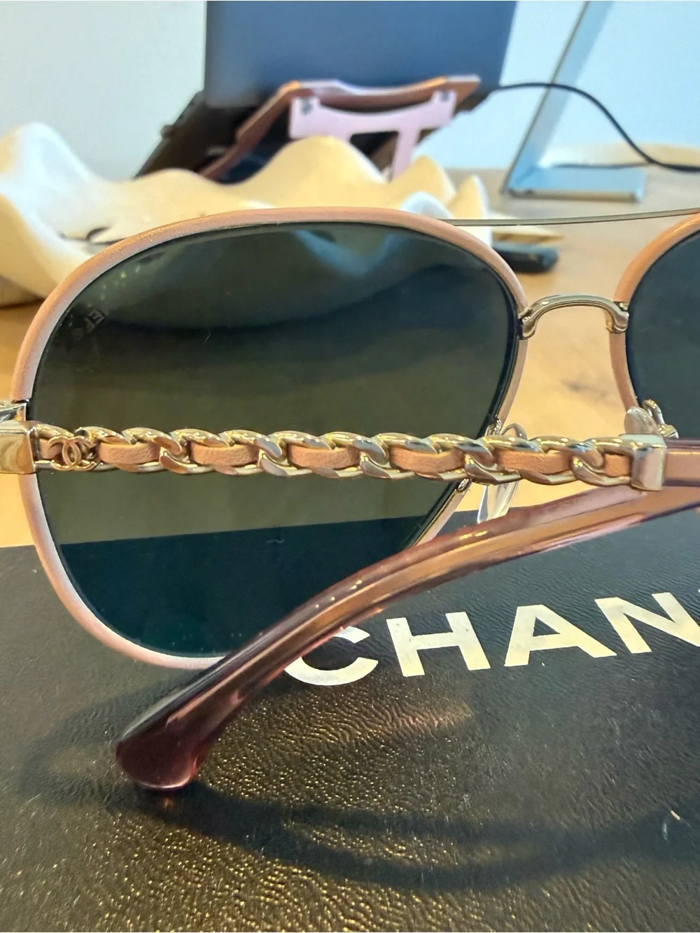 Chanel Light Pink Metal Polarized Pilot Winter Aviator Sunglasses